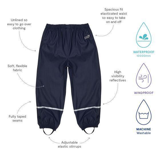 Muddy Puddles - Unlined Navy Waterproof Trousers (Recycled)